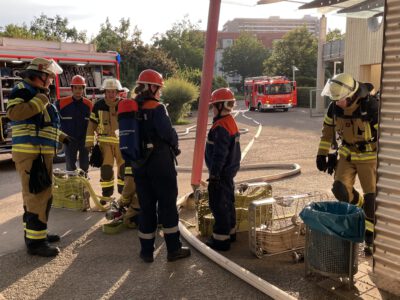 Brand in Schule – Gemeinschaftsübung der Jugendfeuerwehr mit der Einsatzabteilung